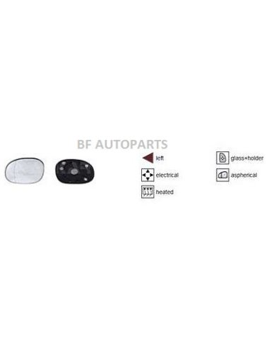 Glace de retroviseur chauffante avec support Gauche Peugeot Xsara Picasso 206 206+ 1007