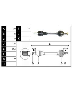 Cardan  gauche Peugeot 306 2.0 Hdi 1.9 D TD sans Abs