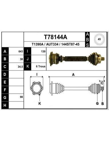 Cardan avant droit Audi A6