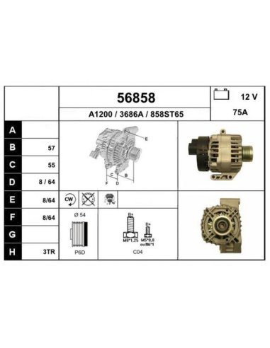 Alternateur 75A Fiat Lancia Opel Suzuki