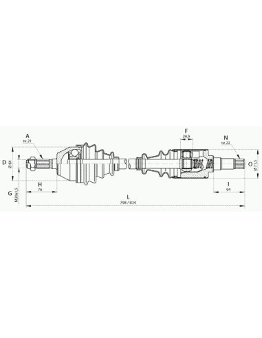 Cardan - arbre de transmistion droit Peugeot 106 Citroen Ax Saxo 1.4 i D 1.5 Diesel roue 4 trous