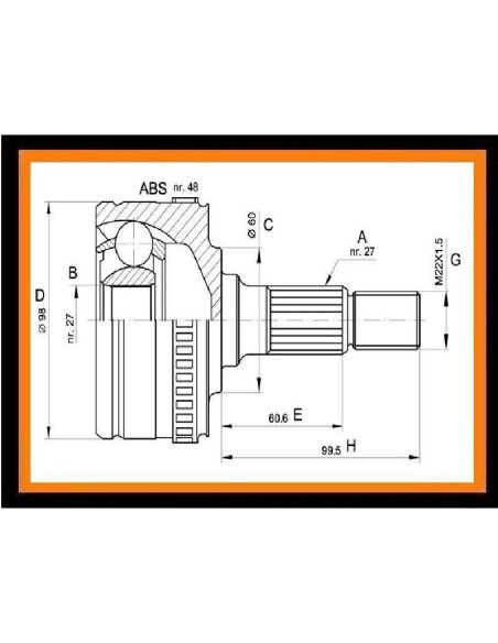 Tête de cardan + soufflet Mercedes Vito 2.3 108D+110D+114
